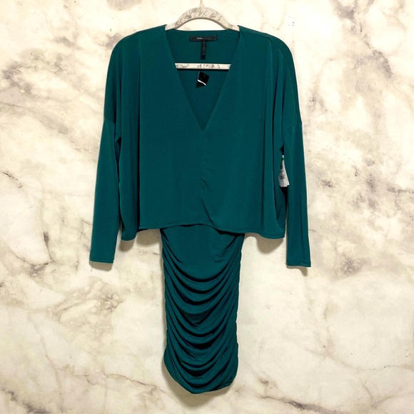BCBGMaxAzria Gathered Popover Cocktail Mini Dress - Jade Emerald Green - Picture 3 of 12
